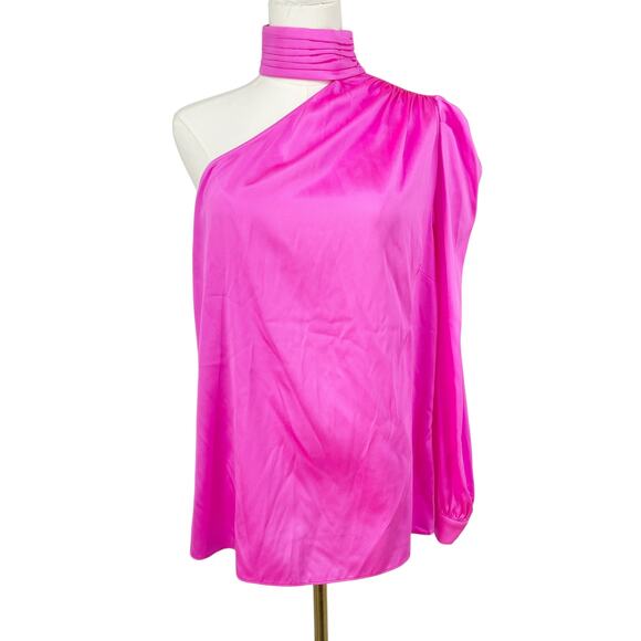 Generation Love Rosario One Shoulder Hot Pink Silk Blouse Size XL Statement Top - Picture 2 of 12